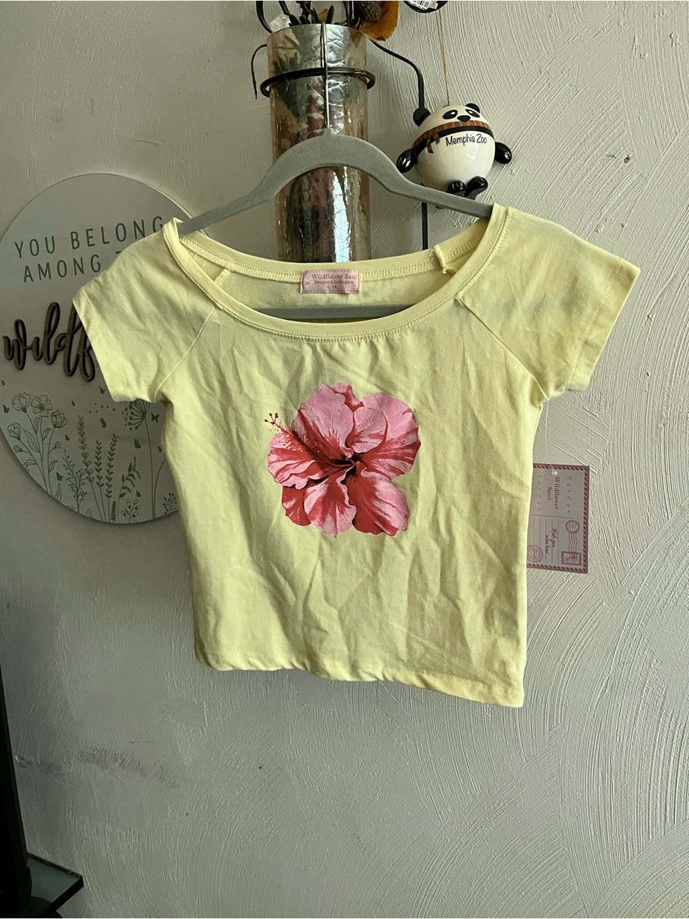 Yellow Floral Hibiscus Crop Top - Women's Short Sleeve